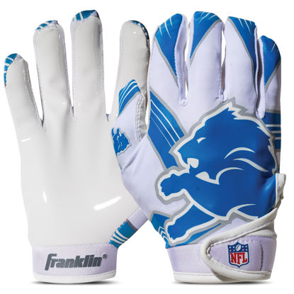 Picture of Franklin Sports Detroit Lions Youth NFL Football Receiver Gloves - Receiver Gloves For Kids - NFL Team Logos and Silicone Palm - Youth M/L Pair