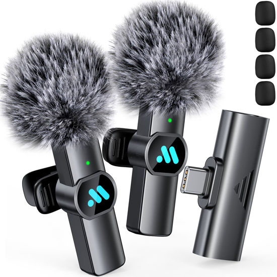 Picture of Leettus 2pcs Lavalier Wireless Microphone for iPhone 15/Android,Wireless Microphone for Video Recording, Game Live Streaming, Interviews, YouTube, TikTok, Vlog