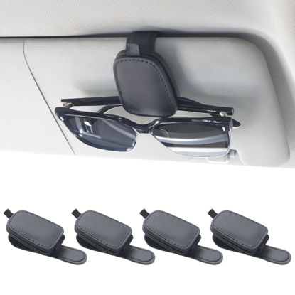 Picture of Yuoyar 4 Packs Sunglasses Holders for Car Visor - Magnetic Leather Sunglasses Holder and Ticket Card Clip - Car Visor Accessories (4Pcs Black)
