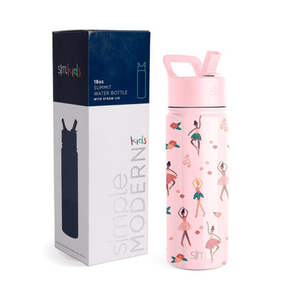 Picture of Simple Modern Kids Water Bottle with Straw Lid | Insulated Stainless Steel Reusable Tumbler for Toddlers, School | Summit Collection | 18oz, Pink Ballerina