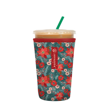 Picture of Sok It Java Sok Iced Coffee & Cold Soda Insulated Neoprene Cup Sleeve (Pastel Poinsettias, Medium: 22-28oz)
