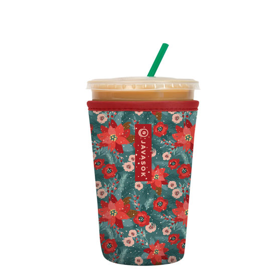 Picture of Sok It Java Sok Iced Coffee & Cold Soda Insulated Neoprene Cup Sleeve (Pastel Poinsettias, Medium: 22-28oz)
