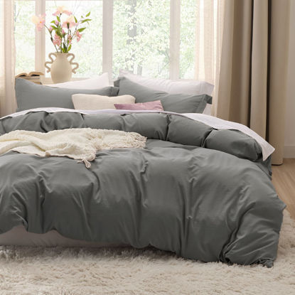 Picture of Bedsure Dark Grey Oversized Queen Duvet Cover - Soft Prewashed Oversized Queen Duvet Cover Set, 3 Pieces, 1 Duvet Cover 98x98 Inches with Zipper Closure and 2 Pillow Shams, Comforter Not Included