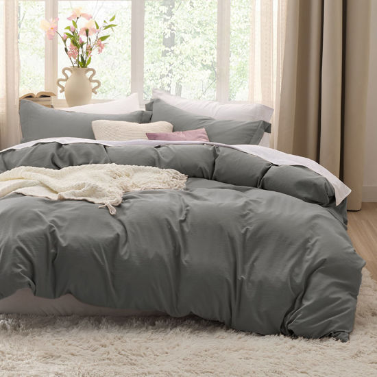 Picture of Bedsure Dark Grey Oversized Queen Duvet Cover - Soft Prewashed Oversized Queen Duvet Cover Set, 3 Pieces, 1 Duvet Cover 98x98 Inches with Zipper Closure and 2 Pillow Shams, Comforter Not Included