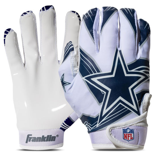Picture of Franklin Sports Dallas Cowboys Youth NFL Football Receiver Gloves - Receiver Gloves For Kids - NFL Team Logos and Silicone Palm - Youth S/XS Pair