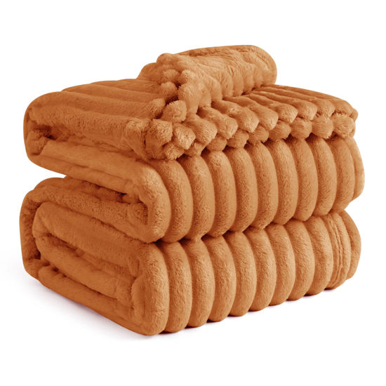 Picture of Bedsure Queen Blanket for Bed - Super Soft Cozy Blankets for Women, Cute Large Fall Throws for Girls, Orange, 90x90 Inches