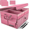 Picture of FORTEM Car Trunk Organizer, Car Storage Organizer, Collapsible Multi Compartment Car Organizer, SUV Trunk Organizer, Non Slip Bottom, Adjustable Securing Straps, Foldable Cover 50L (Pink, Standard)