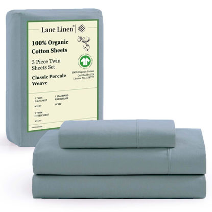 Picture of LANE LINEN 100% Organic Cotton Twin Bed Sheet Set, 3 Pc Twin Size Sheet Set, Soft & Breathable Twin Sheet Set Boys, Hotel Style Bedding Sheets & Pillowcases, 15" Deep Twin Fitted Sheet - French Blue