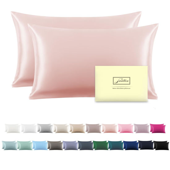 Picture of Silk Pillow Cases 2 Pack Soft Breathable and Sliky Queen Size Pillow Cases Set of 2,Natural Mulberry Satin Silk Pillowcase with Hidden Zipper for Hair and Skin (Coral,20"X 30",2pcs)