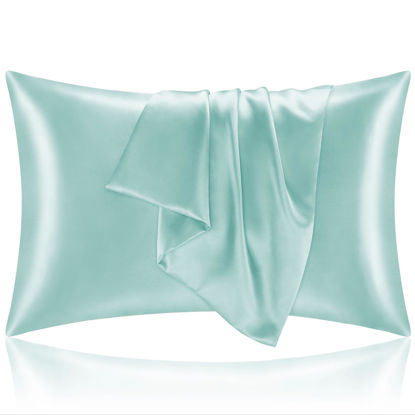 Picture of BEDELITE Satin Pillowcase for Hair and Skin, Super Soft and Cooling Similar to Silk Pillow Cases 2 Pack with Envelope Closure, Gift for Women Men(20"x30" Queen Size, Blue Grey)