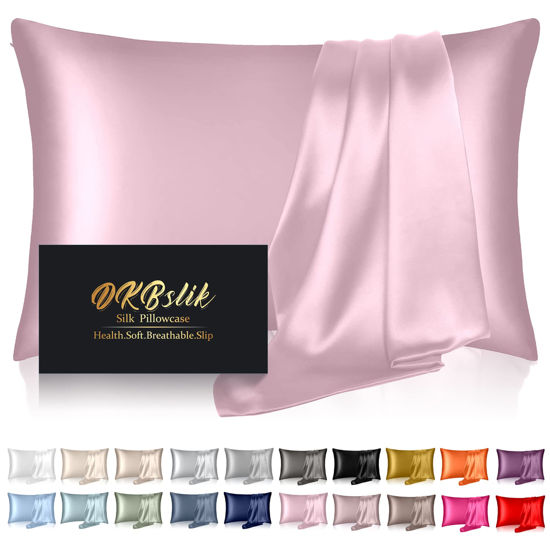 Picture of Silk Pillowcase for Hair and Skin, Mulberry Silk Pillow Cases King Size, Anti Acne Cooling Sleep Both Sides Natural Silk Satin Pillow Case Covers with Hidden Zipper, Gifts for Women Men, Light Pink