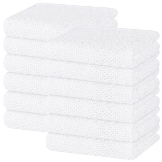 Picture of Homaxy 100% Cotton Waffle Weave Kitchen Dish Towels, Ultra Soft Absorbent Quick Drying Cleaning Towel, 13 x 28 Inches, 12-Pack, White