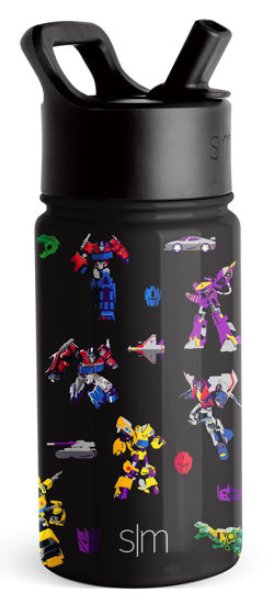 Picture of Simple Modern Transformers Kids Water Bottle with Straw Lid | Reusable Insulated Stainless Steel Cup for Toddlers, School | Summit Collection | 14oz, Transformer Block Nation