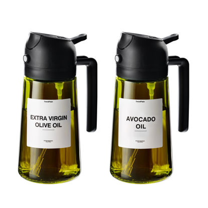 Picture of TrendPlain - Original 16oz/470ml Olive Oil Dispenser Bottle for Kitchen Gadgets and Air Fryer Accessories - Olive Oil Sprayer for Cooking w/Stickers (Light Blockage) - 2 Black