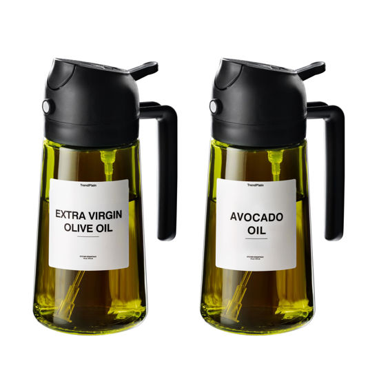 Picture of TrendPlain - Original 16oz/470ml Olive Oil Dispenser Bottle for Kitchen Gadgets and Air Fryer Accessories - Olive Oil Sprayer for Cooking w/Stickers (Light Blockage) - 2 Black