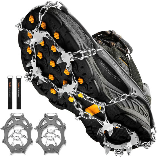 Picture of Crampons Ice Cleats Traction Snow Grips for Boots Shoes Women Men Anti Slip 19 Stainless Steel Spikes Safe Protect for Hiking Fishing Walking Climbing Mountaineering