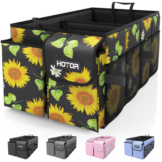 Picture of HOTOR Trunk Organizer for Car - Car Organizer, Foldable Trunk organizer for SUVs & Sedans, Sturdy Car Organization for Car Accessories, Tools, Sundries, Sunflower, 2 Compartments, 21.3"×12.6"×10.6"