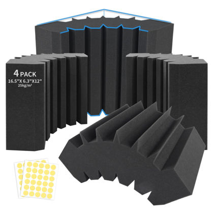 Picture of Focusound 4 Pack Bass Traps Corner Acoustic Foam Corner 16.5" X 6.3" X 12" Acoustic Foam Panels Soundproof Padding Wall Panel Corner Block for Home Studio and Theater