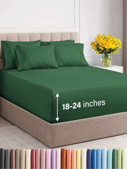 Picture of Extra Deep Queen Sheet Set - 6 Piece Breathable & Cooling Sheets - Hotel Luxury Bedding Set w/18-24 Inch Extra Deep Pockets - Easy Fit - Super Soft, Wrinkle Free & Comfy - Emerald Green, Queen Size