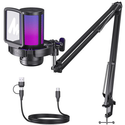 Picture of MAONO Gaming USB Microphone, Noise Cancellation Condenser mic with Mute, Gain, Monitoring, Boom Arm for Streaming, Podcast, Twitch, YouTube, Discord, PC, Computer, PS4, PS5, Mac, GamerWave DGM20S