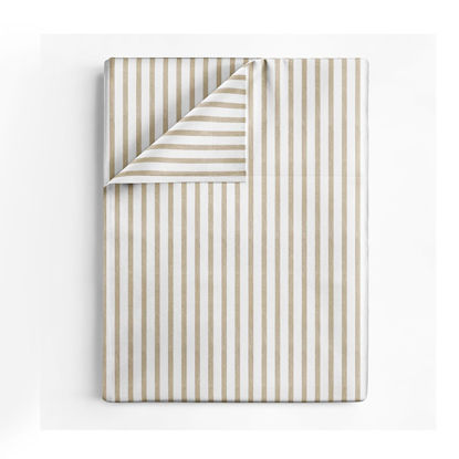 Picture of CGK Unlimited Full Size Flat Sheet - Comfortable, Breathable & Cooling Top Bed Sheet - Hotel Luxury, Fade Resistant Flat Sheet - Extra Soft & Comfy - Easy Care - Beige Stripes Flat Sheet Only