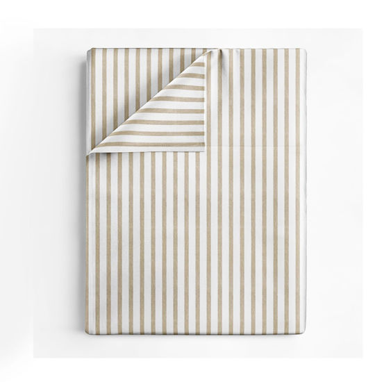 Picture of CGK Unlimited Full Size Flat Sheet - Comfortable, Breathable & Cooling Top Bed Sheet - Hotel Luxury, Fade Resistant Flat Sheet - Extra Soft & Comfy - Easy Care - Beige Stripes Flat Sheet Only