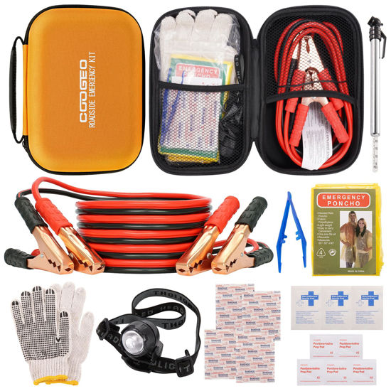 Picture of COOGEO Roadside Assistance Emergency Kit Multipurpose Bag Car Premium with Battery Jumper Cable Kit for Car, Vehicle, Truck or SUV for Men or Women, Orange