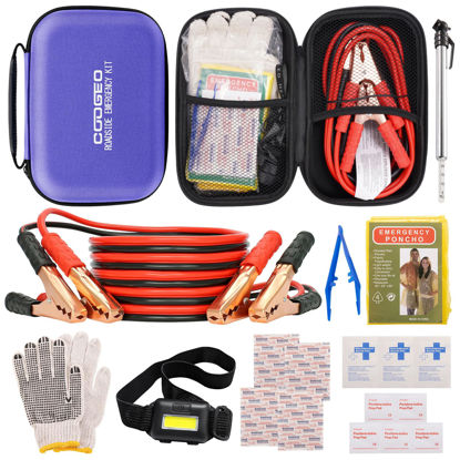 Picture of COOGEO Roadside Assistance Emergency Kit Multipurpose Bag Car Premium with Battery Jumper Cable Kit for Car, Vehicle, Truck or SUV for Men or Women, Purple