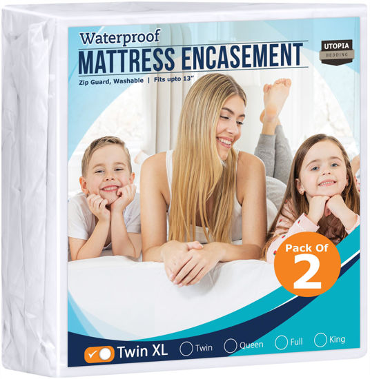 Picture of Utopia Bedding Zippered Mattress Encasement TwinXL, 100% Waterproof Bed Bug and Dust Mite Proof Mattress Protector, Absorbent Six-Sided Mattress Cover (Pack of 2)