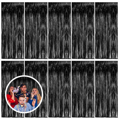 Picture of 10 Pack Black Party Streamers Backdrop Tinsel Foil Fringe Curtains Halloween Party Decorations Birthday Wednesday Twilight Party Decorations Graduation Wizard Party Supplies