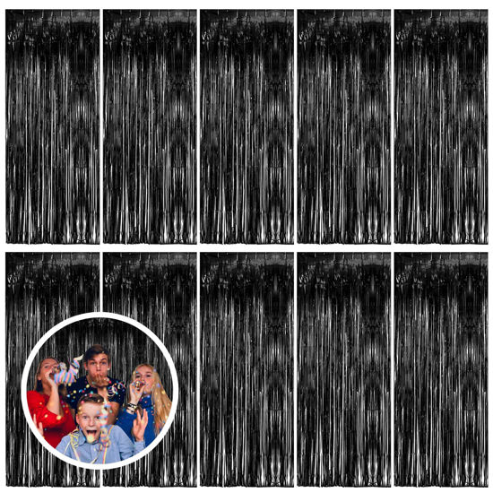 Picture of 10 Pack Black Party Streamers Backdrop Tinsel Foil Fringe Curtains Halloween Party Decorations Birthday Wednesday Twilight Party Decorations Graduation Wizard Party Supplies