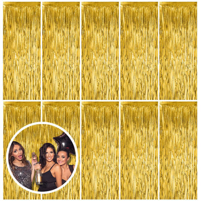 Picture of 10 Pack Gold Fringe Curtain Backdrop Tinsel Streamers Birthday Party Decorations Christmas Photo Booth Backdrop Halloween New Year Graduation Baby Shower Theme Party Decorations