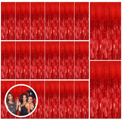 Picture of 20 Pack Red Streamers Party Backdrop Christmas Decorations Foil Fringe Backdrop Curtains Carnival Casino Theme Birthday New Year Holiday Celebration Bachelorette Party Decorations Supplies