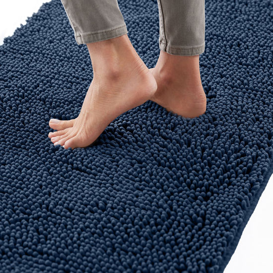 Picture of Gorilla Grip Bath Rug 44x26, Thick Soft Absorbent Chenille, Rubber Backing Quick Dry Microfiber Mats, Machine Washable Rugs for Shower Floor, Bathroom Runner Bathmat Accessories Decor, Navy Blue