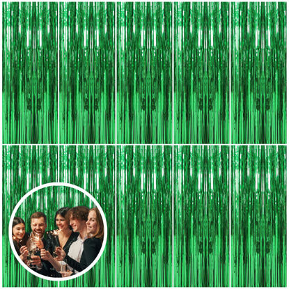 Picture of 10 Pack Green Streamers Backdrop Jungle Party Decorations Foil Fringe Backdrop Curtains Photo Booth Backdrop for Birthday Dinosaur Animal St Patrick's Day Football Christmas Party Decorations
