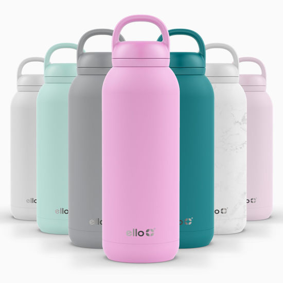Picture of Ello Cooper Twist 40oz Stainless Steel Water Bottle with Chug Lid | Leak Proof | Double Walled and Vacuum Insulated | Built in Carry Loop | Dishwasher Safe | Bubblegum Pink