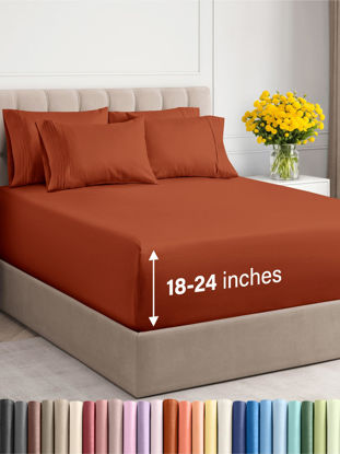 Picture of Extra Deep King Sheet Set - 6 Piece Breathable & Cooling Sheets - Hotel Luxury Bedding Set with 18-24 Inch Extra Deep Pockets - Easy Fit - Super Soft, Wrinkle Free and Comfy - Terracotta, King Size