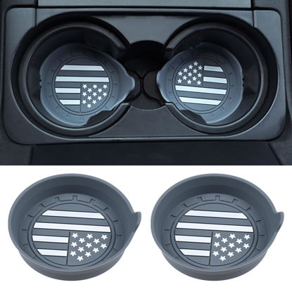 Picture of Amooca Car Cup Coaster Universal Non-Slip Silicone Cup Holder Insert Car Interior Accessories for Drink American Flag US Flag 2 Pack Grey