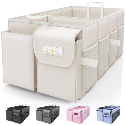 Picture of HOTOR Trunk Organizer for Car - Car Organizer, Foldable Trunk organizer for SUVs & Sedans, Sturdy Car Organization for Car Accessories, Tools, Sundries, Beige, 2 Compartments, 21.3"×12.6"×10.6"