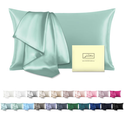 Picture of SUATIEN Mulberry Silk Pillow Cases Queen Size Silk Pillowcase for Hair and Skin with Zipper Soft Breathable Smooth Cooling Silk Pillow Case for Sleeping,Gifts for Women (Sage Green,20"X 30",1Pcs)
