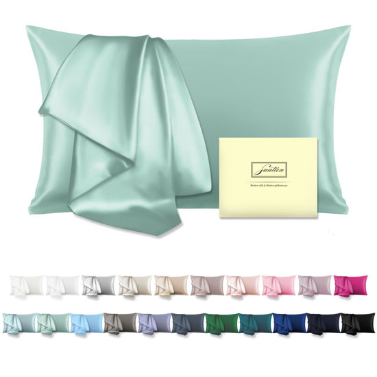 Picture of SUATIEN Mulberry Silk Pillow Cases Queen Size Silk Pillowcase for Hair and Skin with Zipper Soft Breathable Smooth Cooling Silk Pillow Case for Sleeping,Gifts for Women (Sage Green,20"X 30",1Pcs)