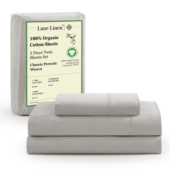 Picture of LANE LINEN Twin Size Bed Sheets, 100% Organic Cotton Twin Sheet Set, 3Pc Sheets for Twin Bed, Cooling Twin Bed Sheets Boys, Hotel Style Sheets & Pillowcases Set, Deep Pocket Sheets - Snowdrop