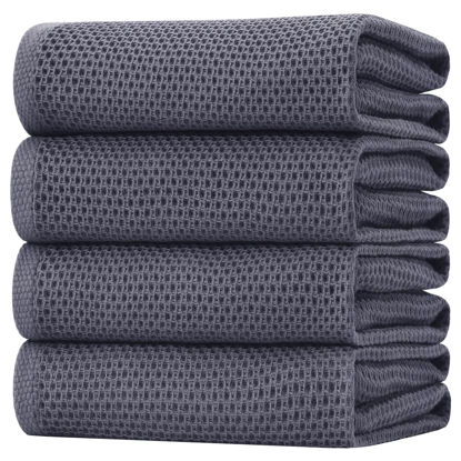 Picture of Homaxy 100% Cotton Oversized Waffle Weave Kitchen Dish Towels, Ultra Soft Absorbent Quick Drying Cleaning Towel, 20 x 28 Inches, 4-Pack, Dark Grey