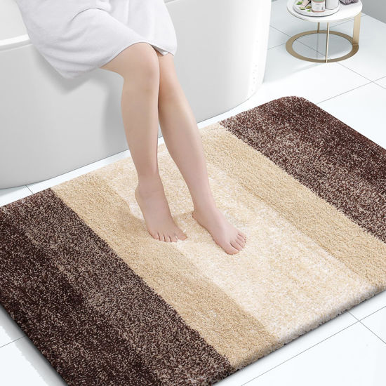 Picture of OLANLY Bathroom Rug Mat 47x32, Extra Soft and Absorbent Microfiber Bath Rugs, Non-Slip Plush Shaggy Bath Carpet, Machine Wash Dry, Bath Mats for Bathroom Floor, Tub and Shower, Brown