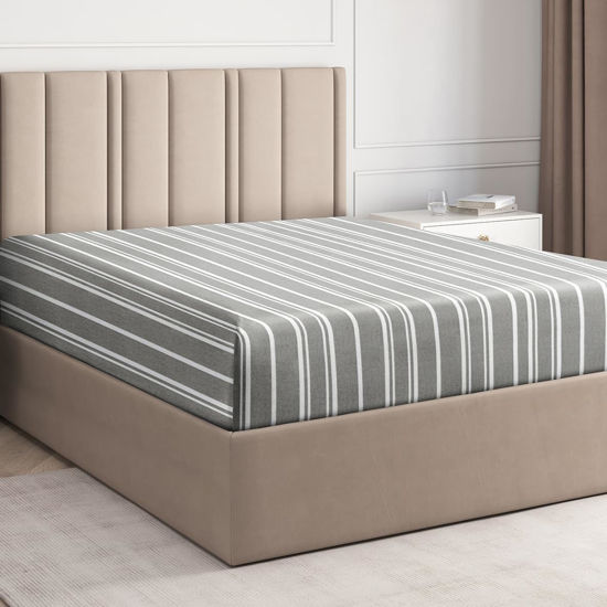Picture of Twin Size Fitted Bed Sheet - Hotel Luxury Single Fitted Sheet Only - Fits Mattress Up to 16" - Soft, Wrinkle Free, Breathable Sheet for Women, Men, Kids & Teens - Grey Stripes Single Fitted Sheet
