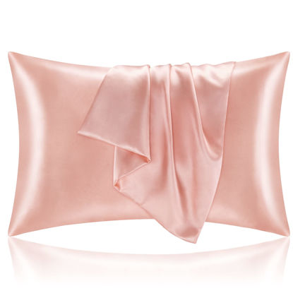 Picture of BEDELITE Satin Pillowcase for Hair and Skin, Super Soft and Cooling Similar to Silk Pillow Cases 2 Pack with Envelope Closure, Gift for Women Men(20"x26" Standard Size, Coral)