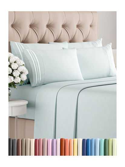 Picture of King 6 Piece Sheet Set - Breathable & Cooling Sheets - Hotel Luxury Bed Sheets - 1 Flat Sheet, 1 Fitted Sheet & 4 Pillowcases - Deep Pocket - Easy Fit, Soft & Wrinkle Free - King Ice Blue Sheets