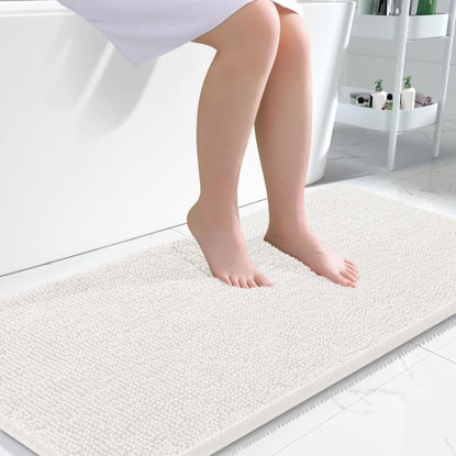 Picture of OLANLY Bathroom Rugs 47x24, Extra Soft Absorbent Chenille Bath Rugs, Rubber Backing Quick Dry, Machine Washable Bath Mats for Bathroom Floor, Tub and Shower, Home Decor Accessories, Ivory