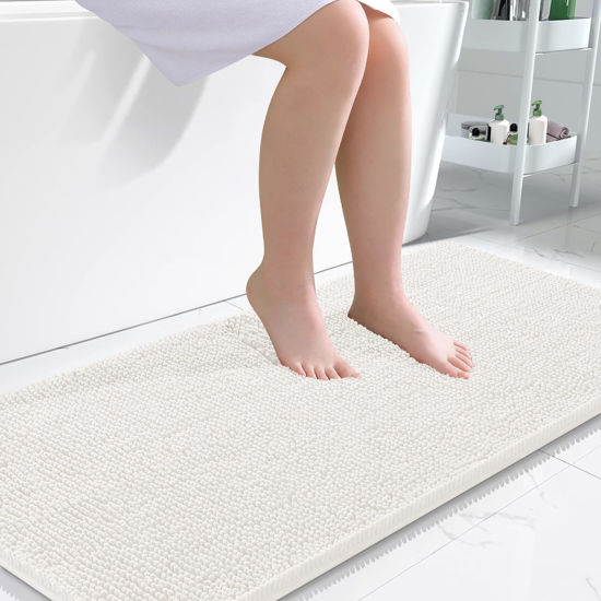 Picture of OLANLY Bathroom Rugs 47x24, Extra Soft Absorbent Chenille Bath Rugs, Rubber Backing Quick Dry, Machine Washable Bath Mats for Bathroom Floor, Tub and Shower, Home Decor Accessories, Ivory