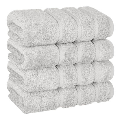 Picture of American Soft Linen Luxury Hand Towels for Bathroom, 100% Cotton Turkish 4 Piece Hand Towel Set, 600 GSM Hand Face Towels for Kitchen, Silver Grey Hand Towels